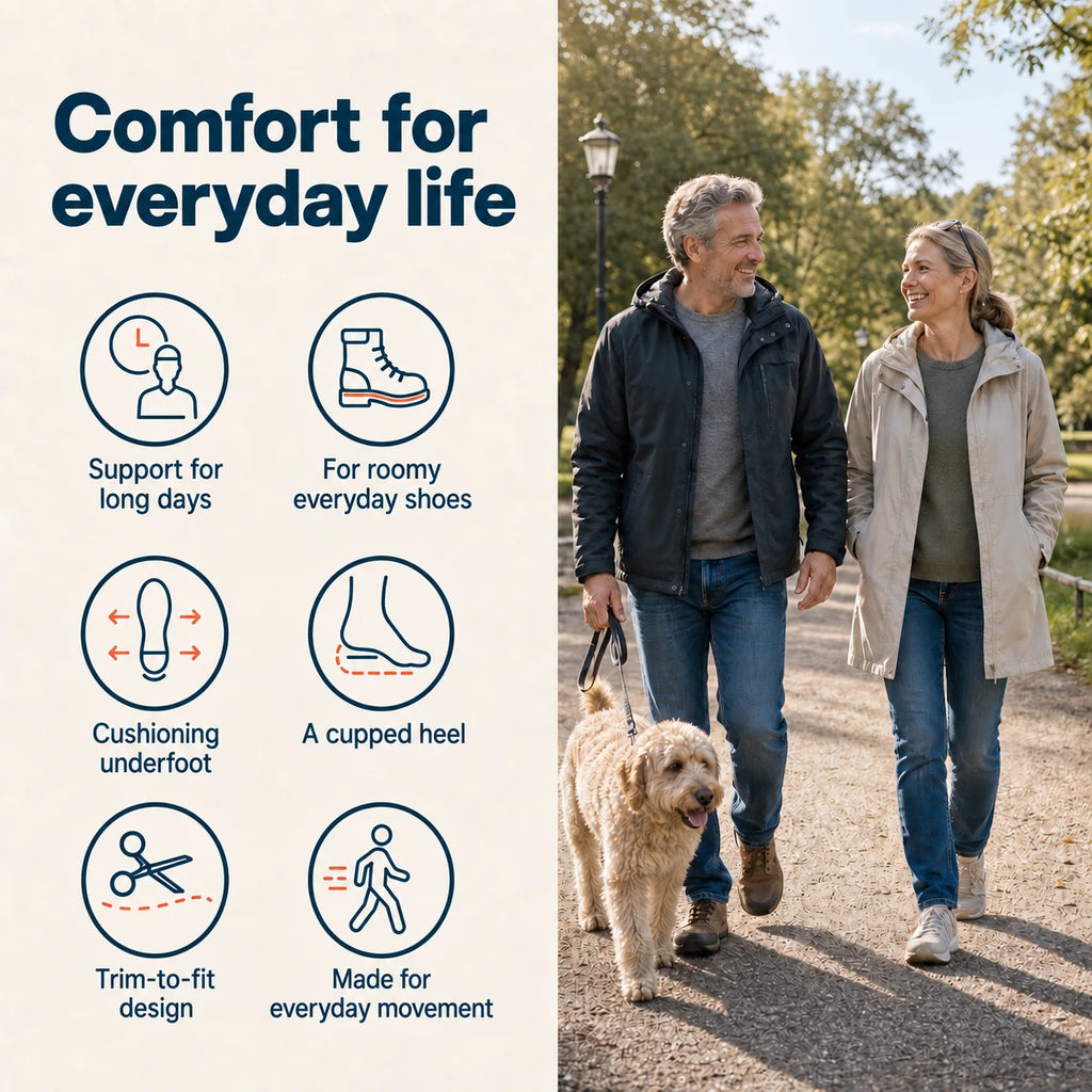 Ortavio ArcCore everyday comfort features and a couple walking outdoors