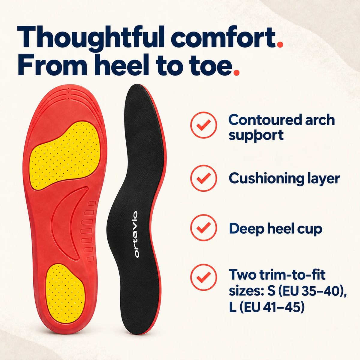 Ortavio ArcCore insole construction and cushioning details